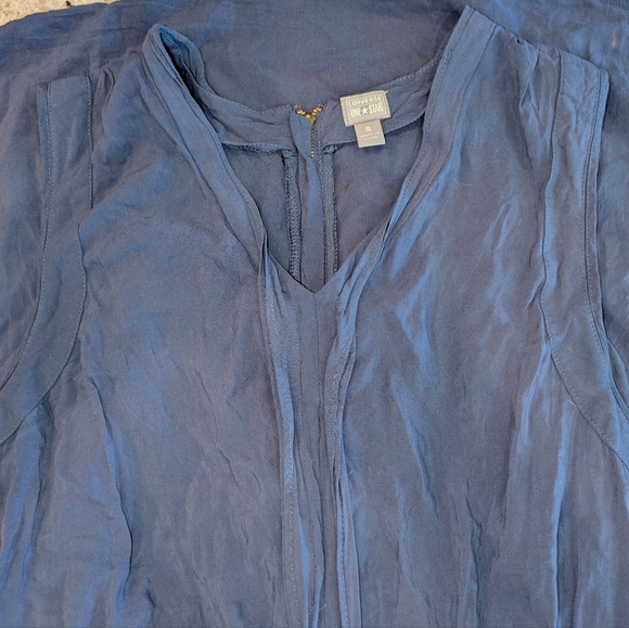 Converse One Star Dusty Blue Gold Back Zipper Sleeveless Pleated Front Romper - Picture 3 of 5